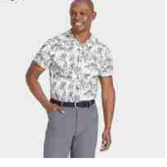 SM Short Sleeve Leaf Print Adventure Button Down Resort Shirt - White Shadowed - Picture 3 of 4